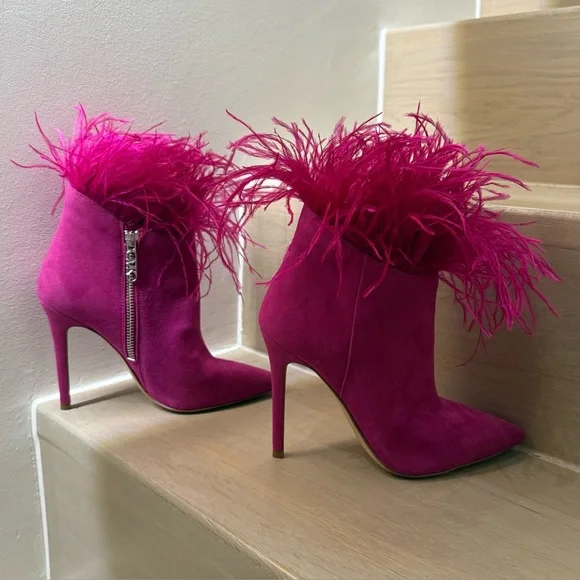 NEW NWT • Michael Kors • Whitby Feather Trim Suede Ankle Boot • - Picture 1 of 5